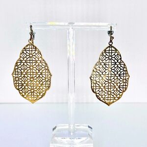 Moroccan Filigree Golden Drop Earrings 2”